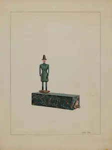 Toy - Man on Music Box, c. 1936. Creator: John Fisk