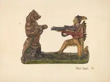 Toy Bank: Bear and Indian, 1939. Creator: Ethel Clarke