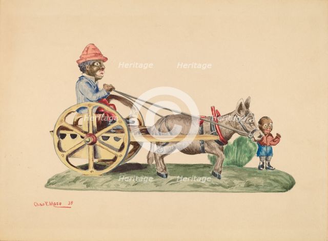 Toy Bank: Donkey Cart, 1938. Creator: Charles Moss.