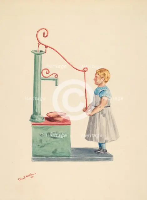 Toy Bank: Dutch Girl at Well, 1938. Creator: Charles Moss.