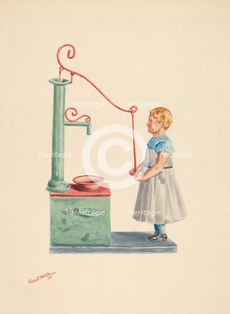 Toy Bank: Dutch Girl at Well, 1938. Creator: Charles Moss.