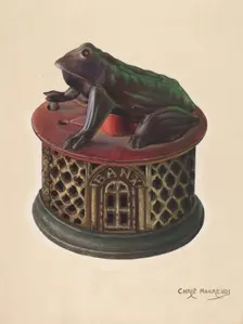 Toy Bank: Frog, c. 1938. Creator: Chris Makrenos