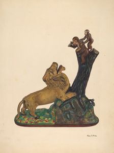 Toy Bank: Monkey and Lion, c. 1937. Creator: George File