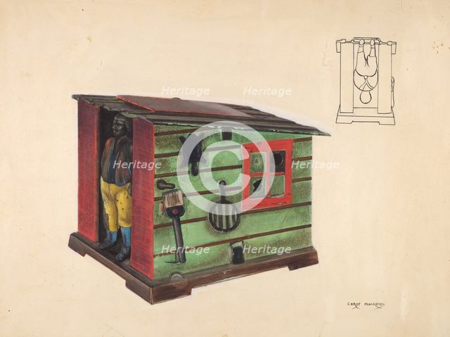 Toy bank: Man in a Cabin, c. 1937. Creator: Chris Makrenos.