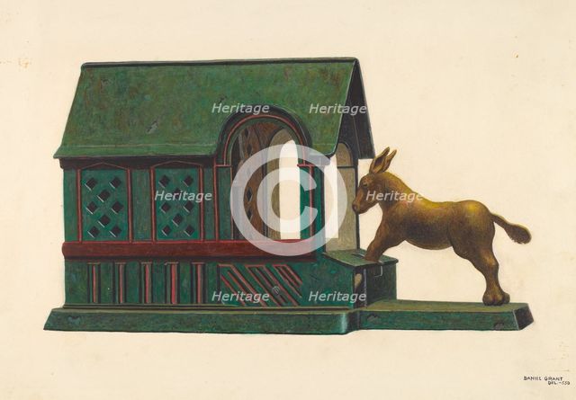 Toy Bank: Mule and Manger, c. 1942. Creator: DJ Grant.