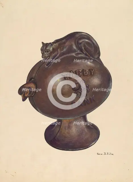 Toy Bank: Tabby Cat, c. 1937. Creator: George File.