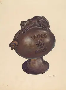 Toy Bank: Tabby Cat, c. 1937. Creator: George File