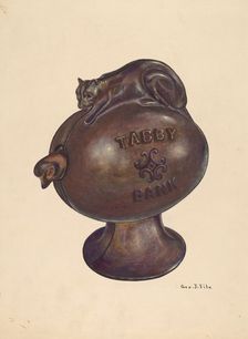 Toy Bank: Tabby Cat, c. 1937. Creator: George File