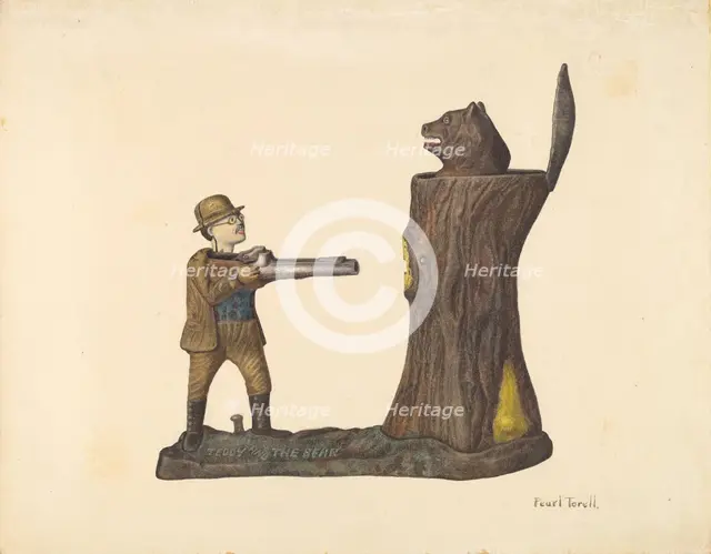 Toy Bank: "Teddy and the Bear", 1935/1942. Creator: Pearl Torell.