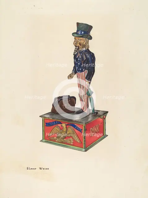 Toy Bank: Uncle Sam, c. 1937. Creator: Elmer Weise.