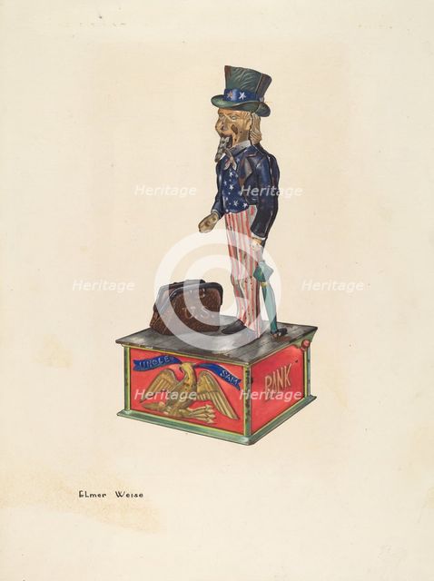 Toy Bank: Uncle Sam, c. 1937. Creator: Elmer Weise.