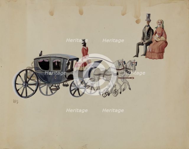 Toy Coach and Two Horses, c. 1936. Creator: Raoul Du Bois.