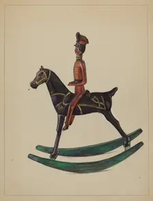 Toy Rocking Horse and Rider, c. 1936. Creator: Mina Lowry