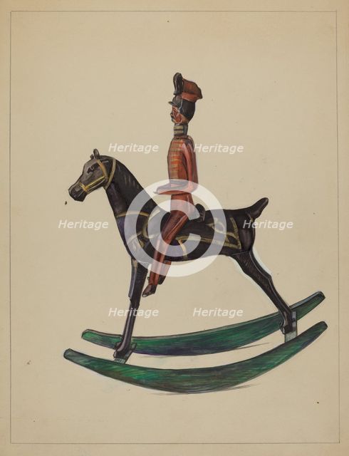 Toy Rocking Horse and Rider, c. 1936. Creator: Mina Lowry.