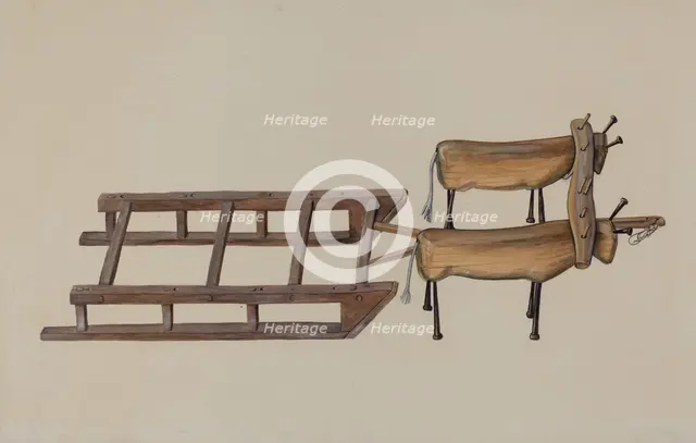 Toy Sledge and Oxen, 1935/1942. Creator: William Kerby.