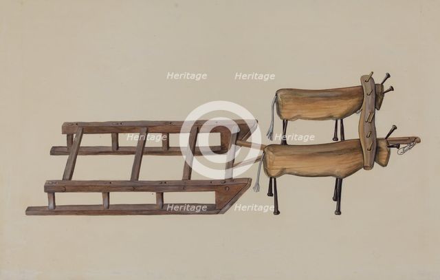 Toy Sledge and Oxen, 1935/1942. Creator: William Kerby.