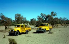 Toyota Ampol fuelling trucks for Bluebird CN7 World Land Speed Record attempt, Australia, 1964. Creator: Unknown