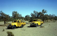 Toyota Ampol fuelling trucks for Bluebird CN7 World Land Speed Record attempt, Australia, 1964. Creator: Unknown