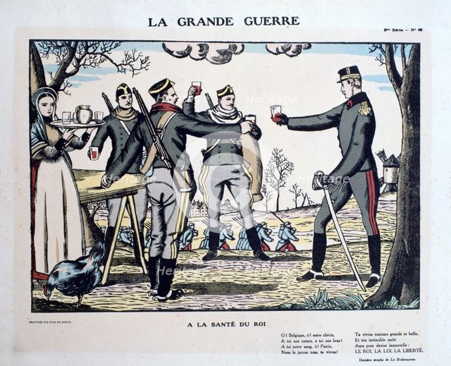 'Toasting the Health of the king', the Belgian army, World War I, 1914-1918. Artist: Benito