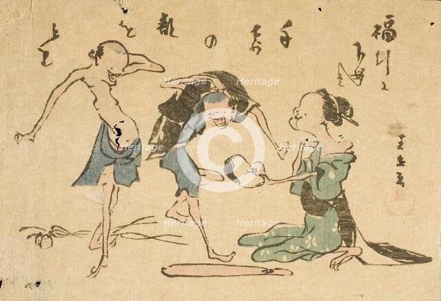 Toba-e: Fukubiki subject, c1810s. Creator: Ikeda Eisen.