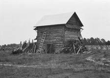 Tobacco barn without front shelter, Person County, North Carolina, 1939. Creator: Dorothea Lange