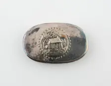 Tobacco Box with Log Cabin (Symbolic of William Henry Harrison Campaign), Birmingham, c. 1880. Creator: Unknown