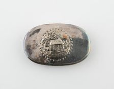 Tobacco Box with Log Cabin (Symbolic of William Henry Harrison Campaign), Birmingham, c. 1880. Creator: Unknown