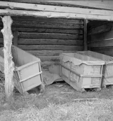 Tobacco sleds newly covered with tow sacks, ready for...tobacco, Person County, North Carolina, 1939 Creator: Dorothea Lange