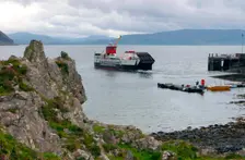 Tobermory ferry leaving Kinchoan, Ardnamurchan Peninsula, Highland, Scotland. Creator: Peter Thompson