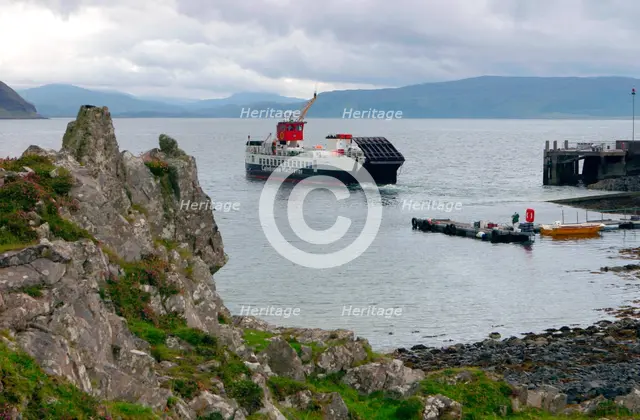 Tobermory ferry leaving Kinchoan, Ardnamurchan Peninsula, Highland, Scotland. Creator: Peter Thompson.