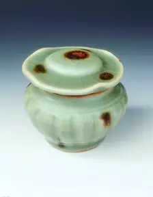 Tobi seiji celadon jar and cover, Yuan dynasty, China, 14th century. Creator: Unknown
