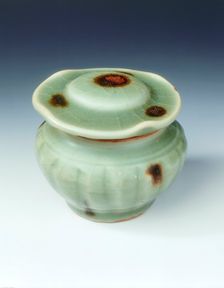 Tobi seiji celadon jar and cover, Yuan dynasty, China, 14th century. Creator: Unknown