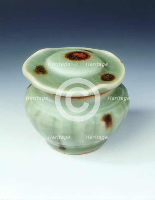 'Tobi seiji' celadon jar and cover, Yuan dynasty, China, 14th century. Creator: Unknown.