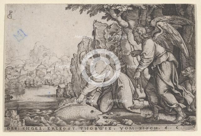 Tobiolus Catches the Fish, from The Story of Tobias, 1543. Creator: Georg Pencz.