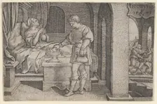 Tobiolus Makes a Propitiatory Sacrifice, from The Story of Tobias, 1543. Creator: Georg Pencz