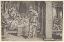 Tobiolus Makes a Propitiatory Sacrifice, from The Story of Tobias, 1543. Creator: Georg Pencz