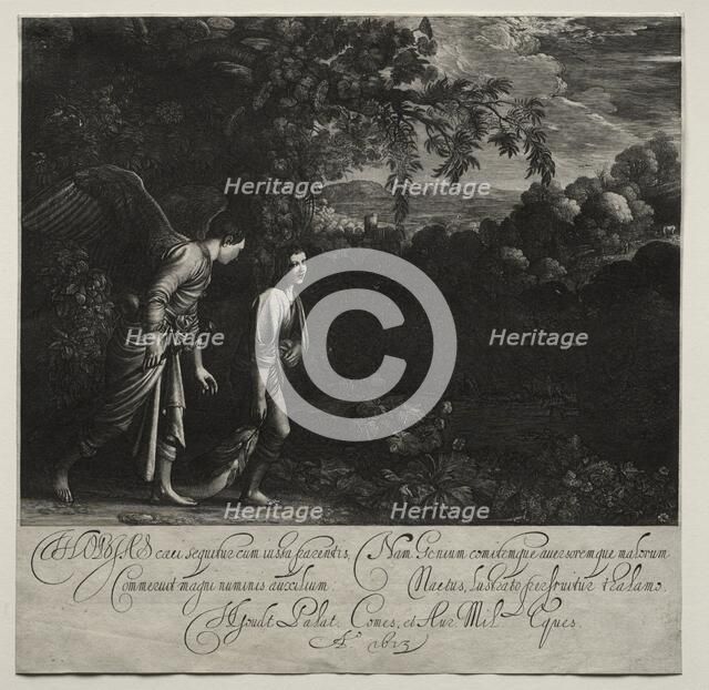 Tobias and the Angel (large plate). Creator: Hendrik Goudt (Dutch, 1585-1630).