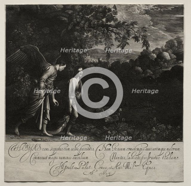Tobias and the Angel (large plate). Creator: Hendrik Goudt (Dutch, 1585-1630).