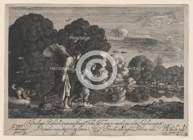 Tobias and the Angel (small plate), 1608. Creator: Hendrik Goudt.