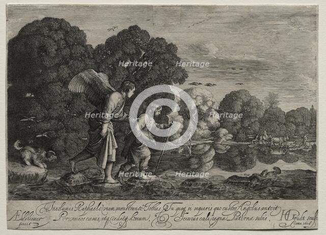 Tobias and the Angel (small plate). Creator: Hendrik Goudt (Dutch, 1585-1630).