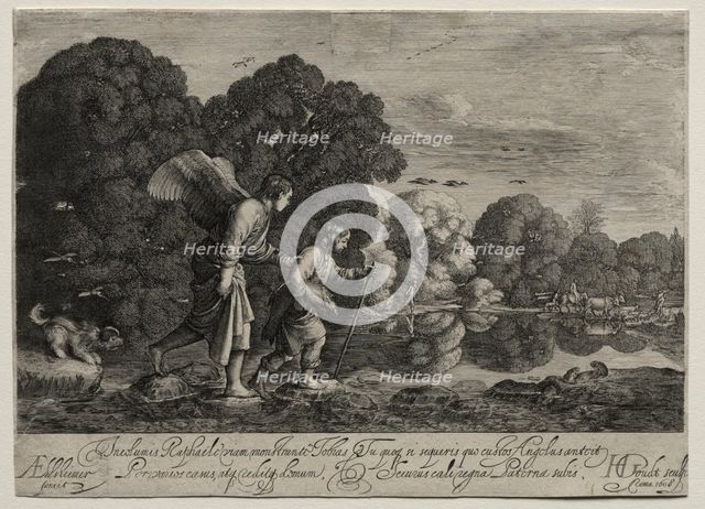 Tobias and the Angel (small plate). Creator: Hendrik Goudt (Dutch, 1585-1630).