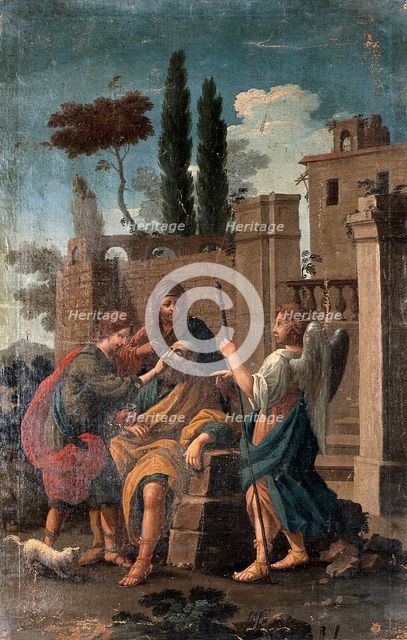Tobias curing the blindness of Tobit, with Anna and Raphael. Creator: After G. Zocchi..