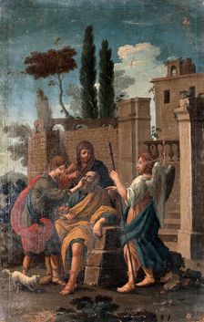 Tobias curing the blindness of Tobit, with Anna and Raphael. Creator: After G. Zocchi.