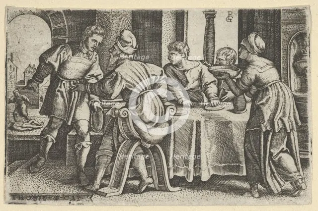 Tobias Leaving the Table, from The Story of Tobias, 1543. Creator: Georg Pencz.