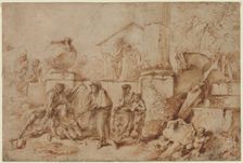 Tobit Burying the Dead, 1640s. Creator: Giovanni Benedetto Castiglione (Italian, 1609-1664)