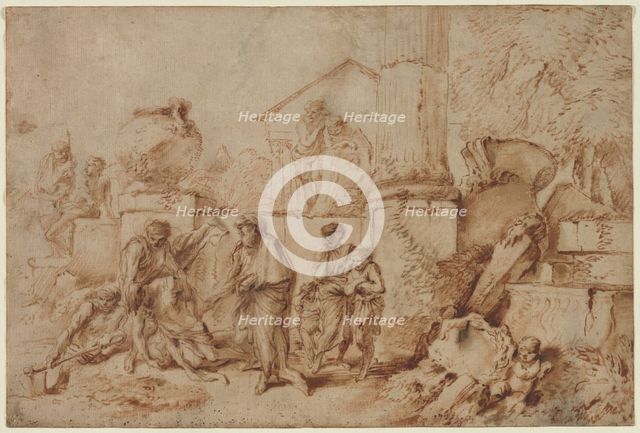 Tobit Burying the Dead, 1640s. Creator: Giovanni Benedetto Castiglione (Italian, 1609-1664).