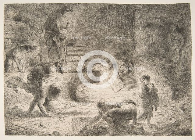 Tobit burying the Dead, ca. 1647-51. Creator: Giovanni Benedetto Castiglione.