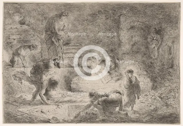 Tobit burying the dead, ca. 1647-51. Creator: Giovanni Benedetto Castiglione.