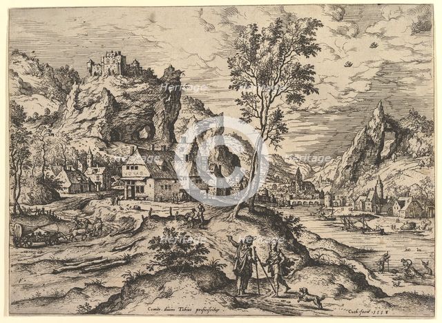 Tobit from Landscapes with Biblical and Mythological Scenes, 1558. Creator: Hieronymus Cock.