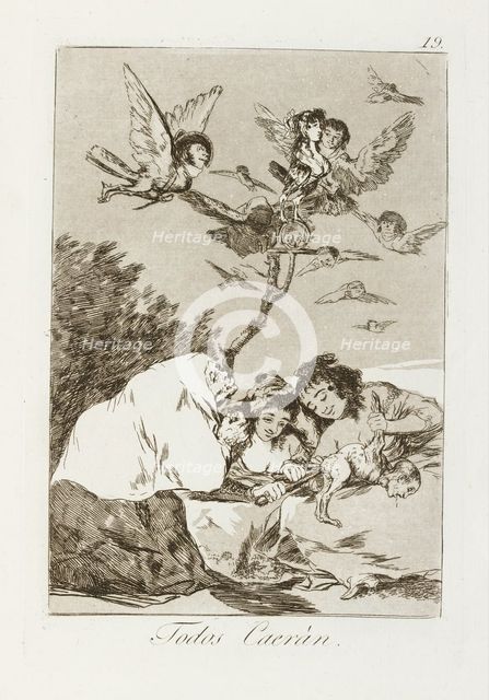 Todos caerán.; Los Caprichos, pl.19., 1799. Creator: Francisco Goya.